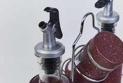 SET DE 5 PIEZAS ACEITE VINAGRE SAL Y PIMIENTA CON SOPORTE EN ACERO - distribuidorajcl
