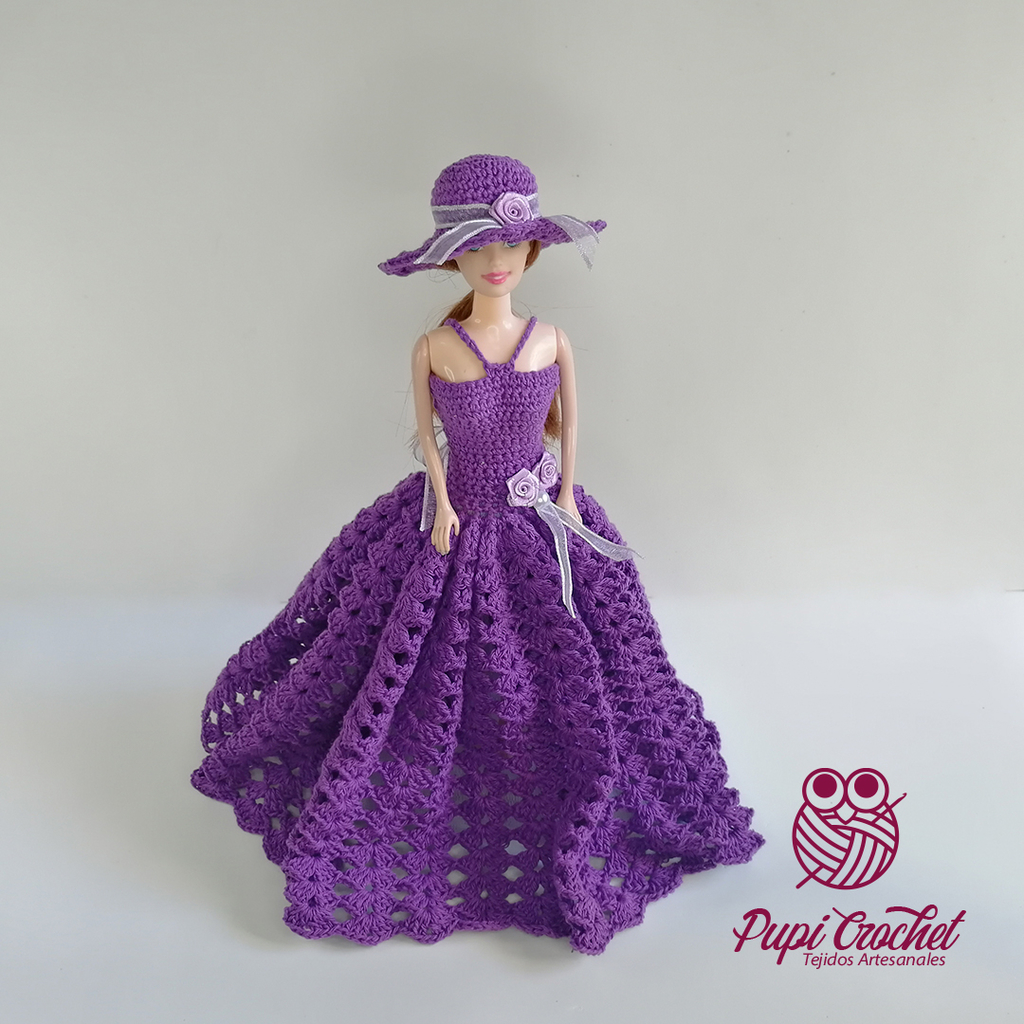 Vestido y Capelina para Barbie - Pupi Crochet