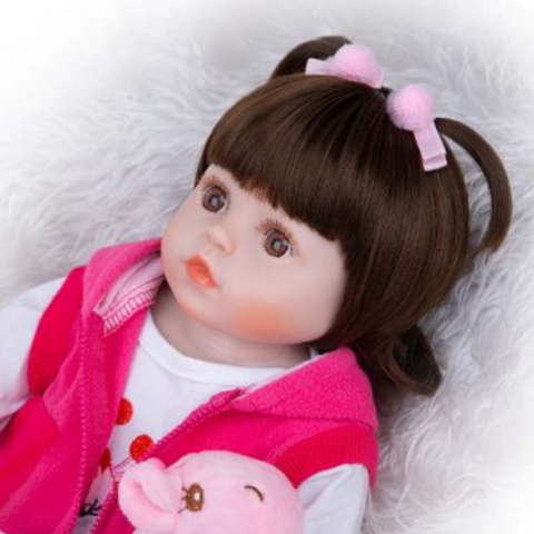 Boneca Bebê Reborn Silicone Menina Elefante Olhos Castanhos 55cm