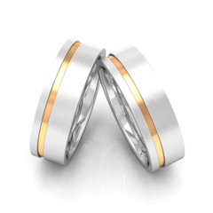 Aliança de namoro Escovada Fosca 6mm Prata 950 Ouro 18k legítima + Brindes