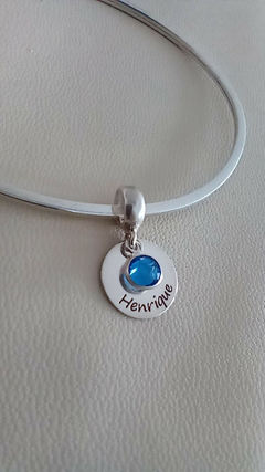 Berloque personalizado redondo com cristal azul pendurado prata 925 legítimo - comprar online