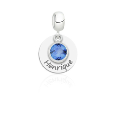 Berloque personalizado redondo com cristal azul pendurado prata 925 legítimo