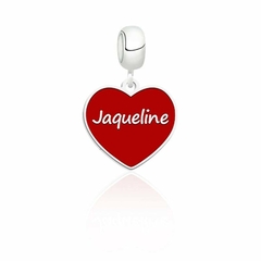 Berloque personalizado resina coração vermelho original prata 925 legítimo