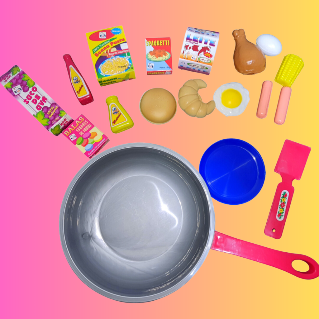 Kit Cozinha Infantil com Frigideira, Ovo e Salsicha - 7 Peças