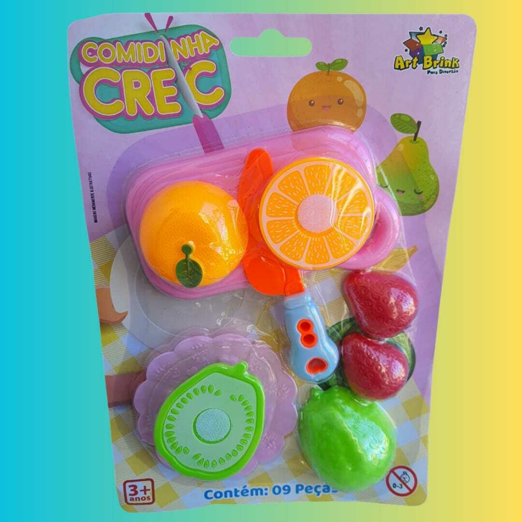 Kit Frutas de Brinquedo Comidinha Infantil Faca Tábua 27 Pçs