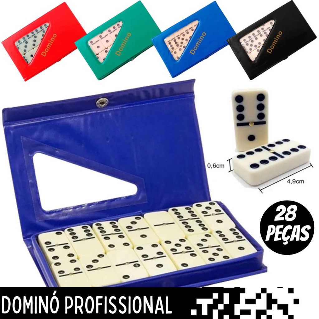 Jogo Domino de Osso Profissional Infantil Com Estojo 28 Peças