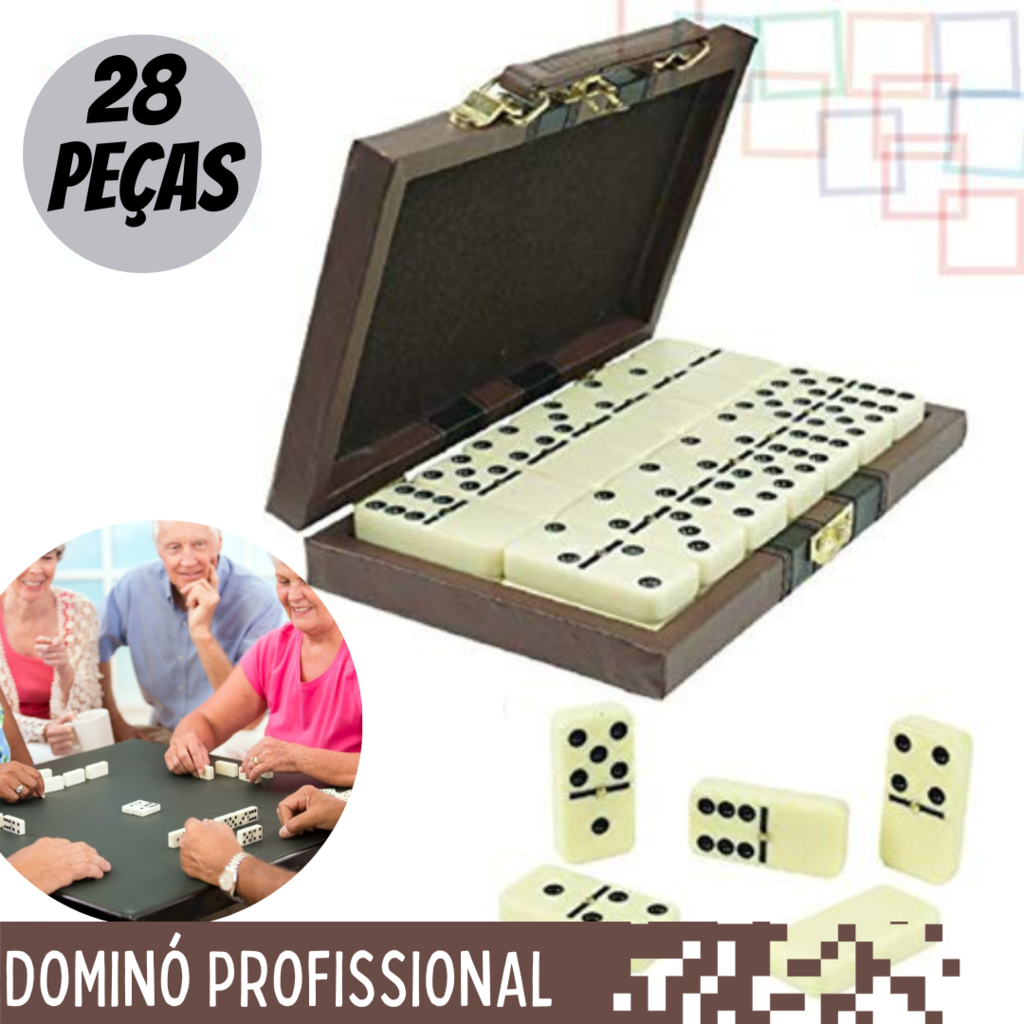 Jogo Domino de Osso Profissional Infantil Com Estojo 28 Peças