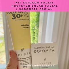 Kit Sabonete Facial Natural Dolomita + Protetor Solar Facial Pele Mista ou Secas
