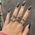 Imagem do Conjunto de anéis de metal gótico vintage para mulheres meninas retrô geométrico retrô anel de dedo multiarticulado personalidade cobra joias da moda