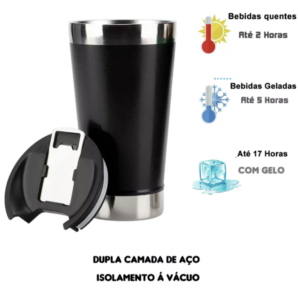 Copo Térmico para Laser Aço Inox Preto Fosco com Tampa e Abridor - 473ml -  socd-mob