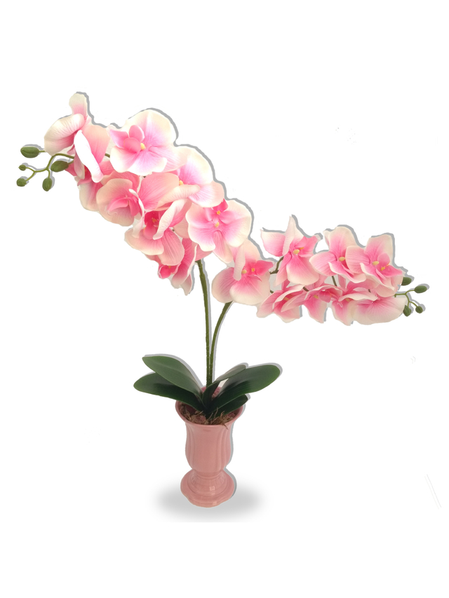 Orquídea Double Pink Arranjo Flor Artificial Vaso Cerâmica