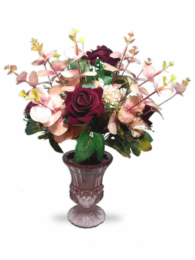 Rosa Marsala Luxo Arranjo Flor Artificial Vaso Em Vidro