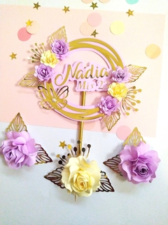 TOPPER FLORAL PERSONALIZADO - Tres Deseos Deco Mdp