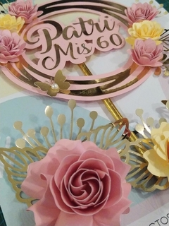 TOPPER FLORAL PERSONALIZADO - Tres Deseos Deco Mdp