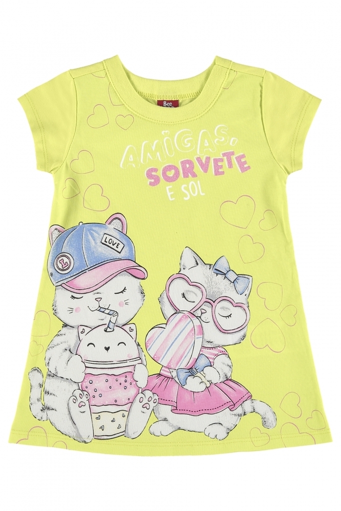 Vestido Bebê Manga Curta Cotton Rosa Sorvete