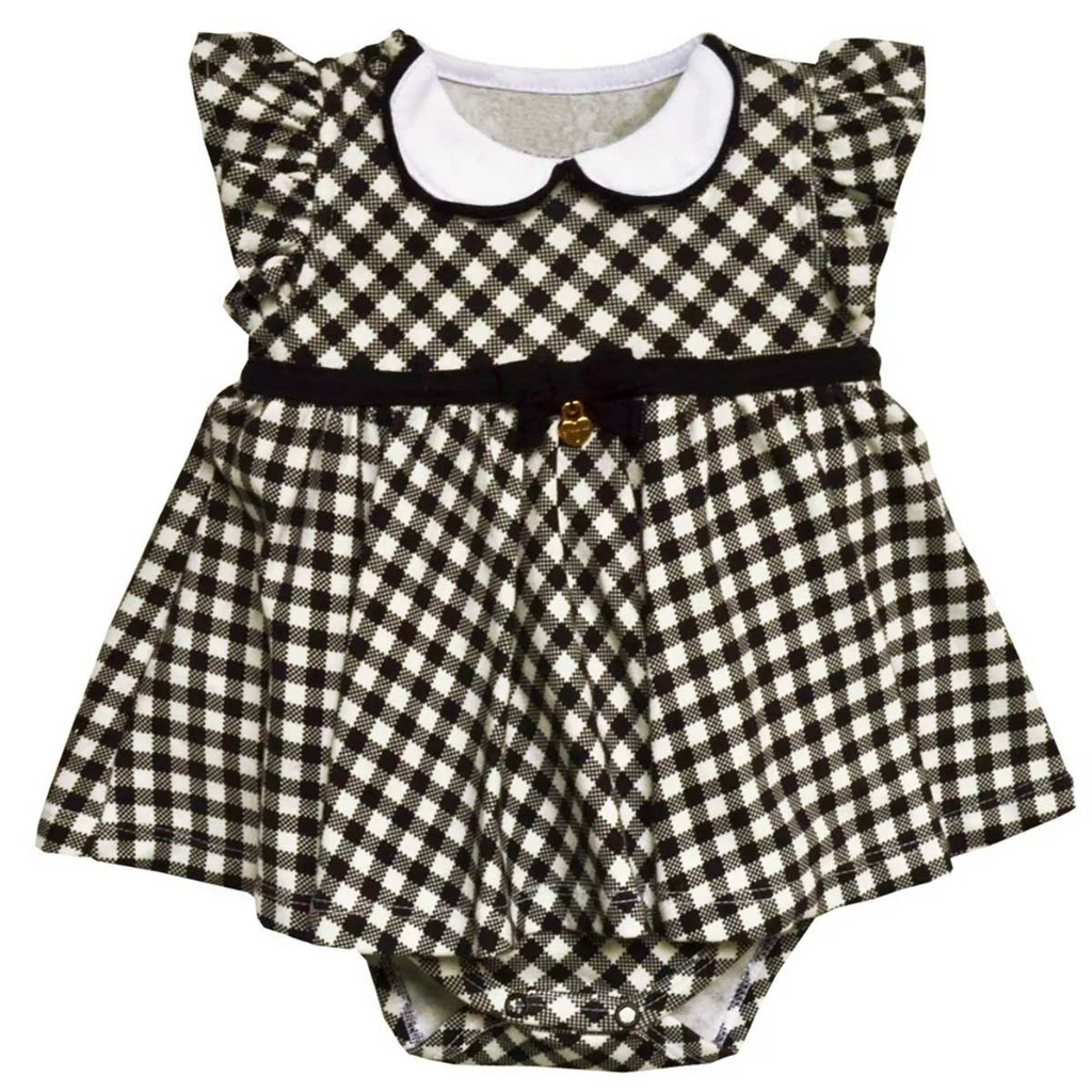 Vestido Infantil Xadrez Preto com Faixa na Cintura - Big Bless