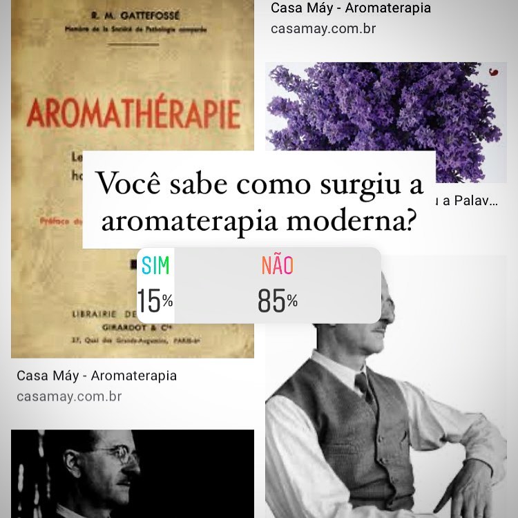 Colagem com foto de livro, lavanda e de René Maurice Gattefossé