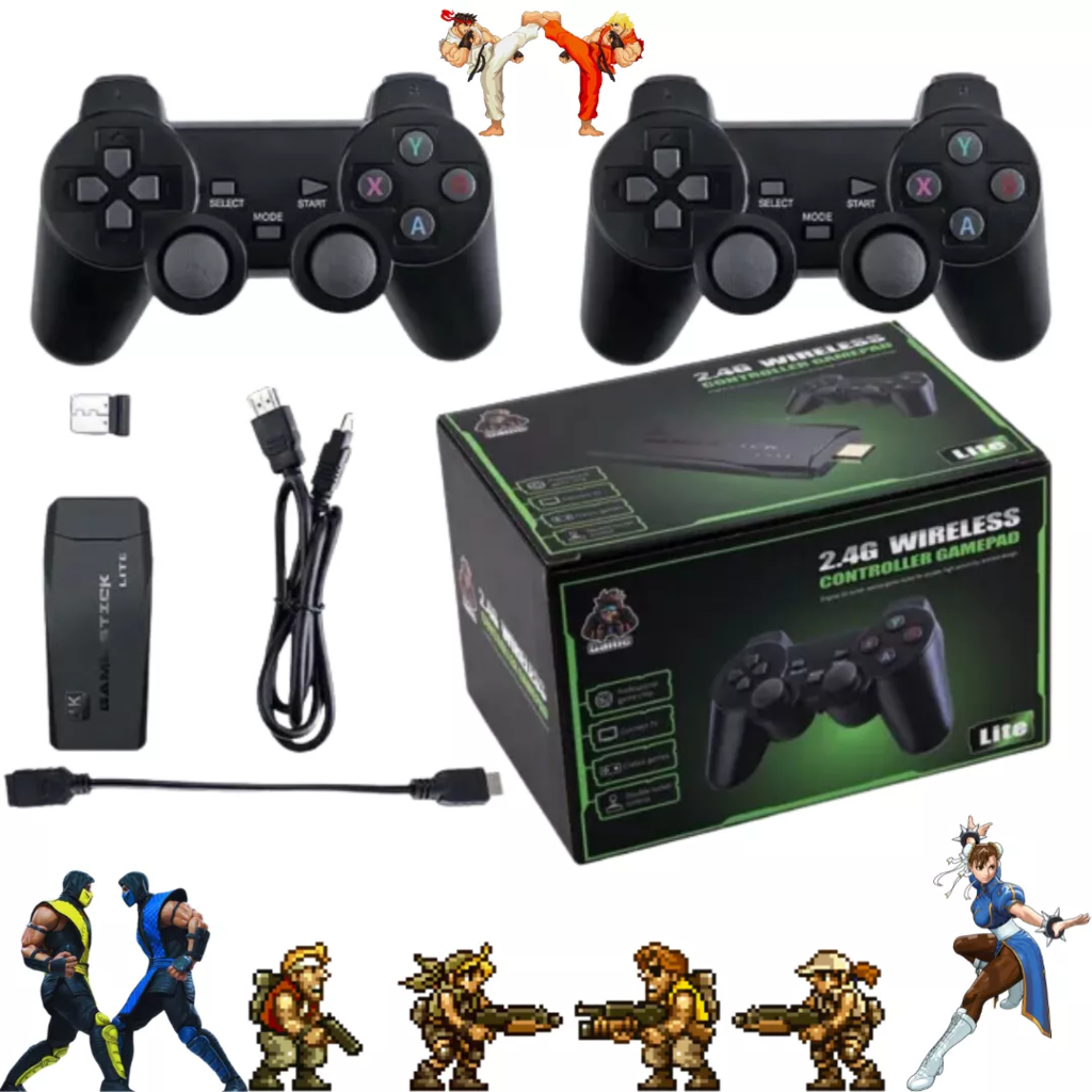 Game Stick 4k Retrô Lite 15.000 Mil Jogos 2 Controles sem Fio