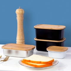 Tupper Metálico Negro Con Tapa De Madera - 1,3 L - comprar online