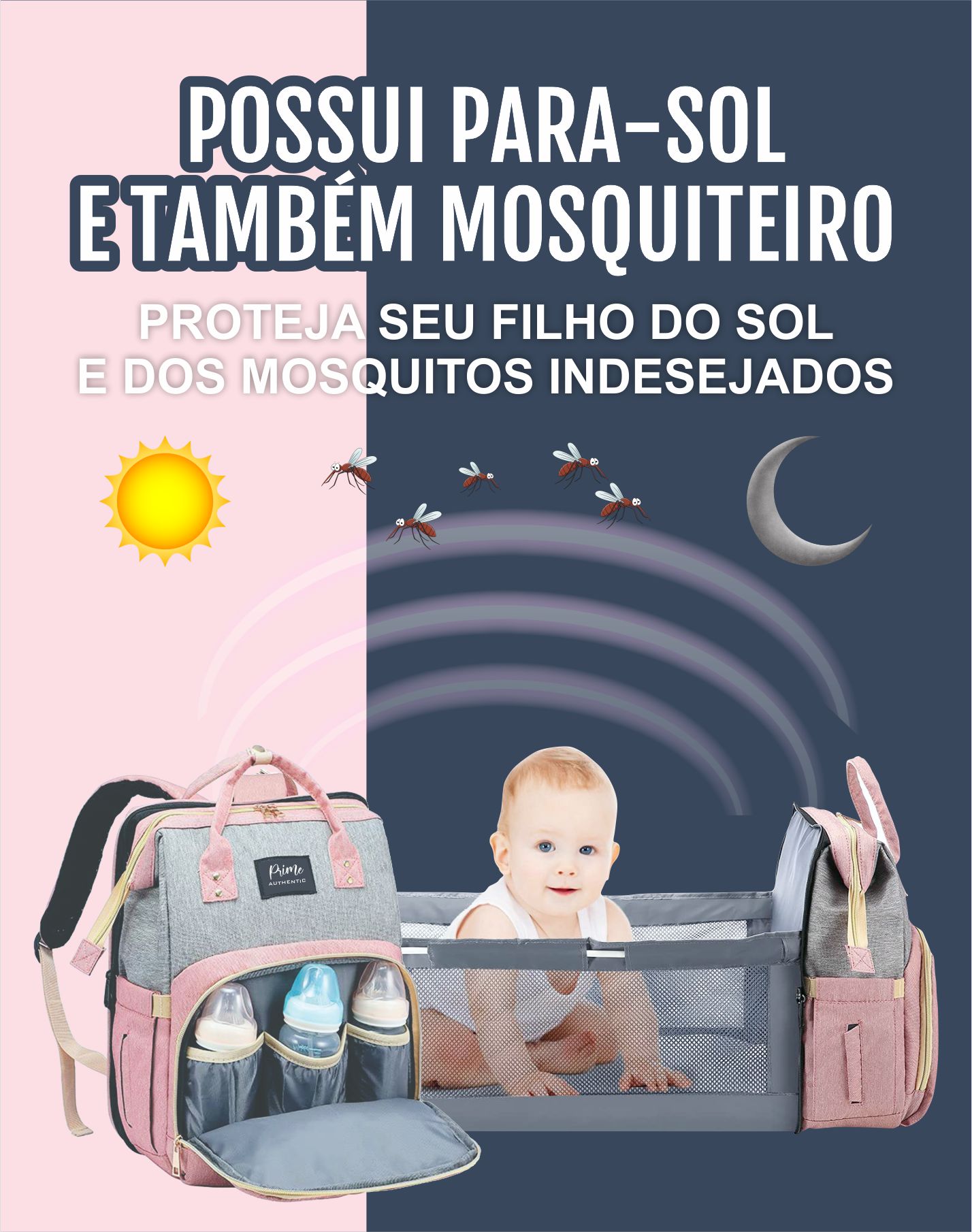 Mochila Bebê Com Multifunção Vira Berço Com Mosqueteiro