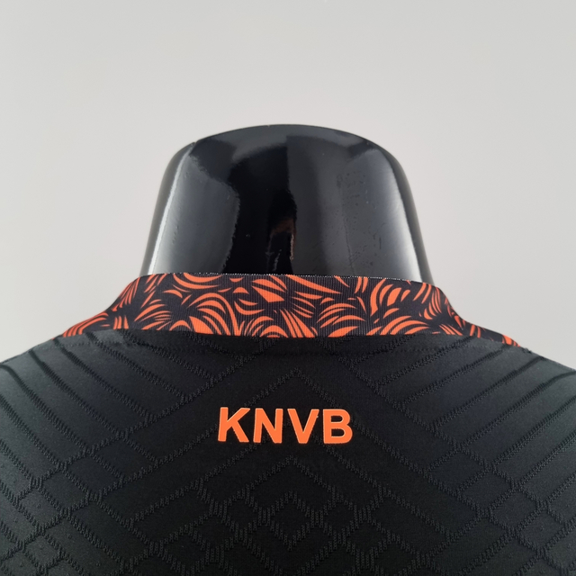 22/23 Camiseta De Time Holanda Knvb Preto/laranja Masculina Casual+esporte.