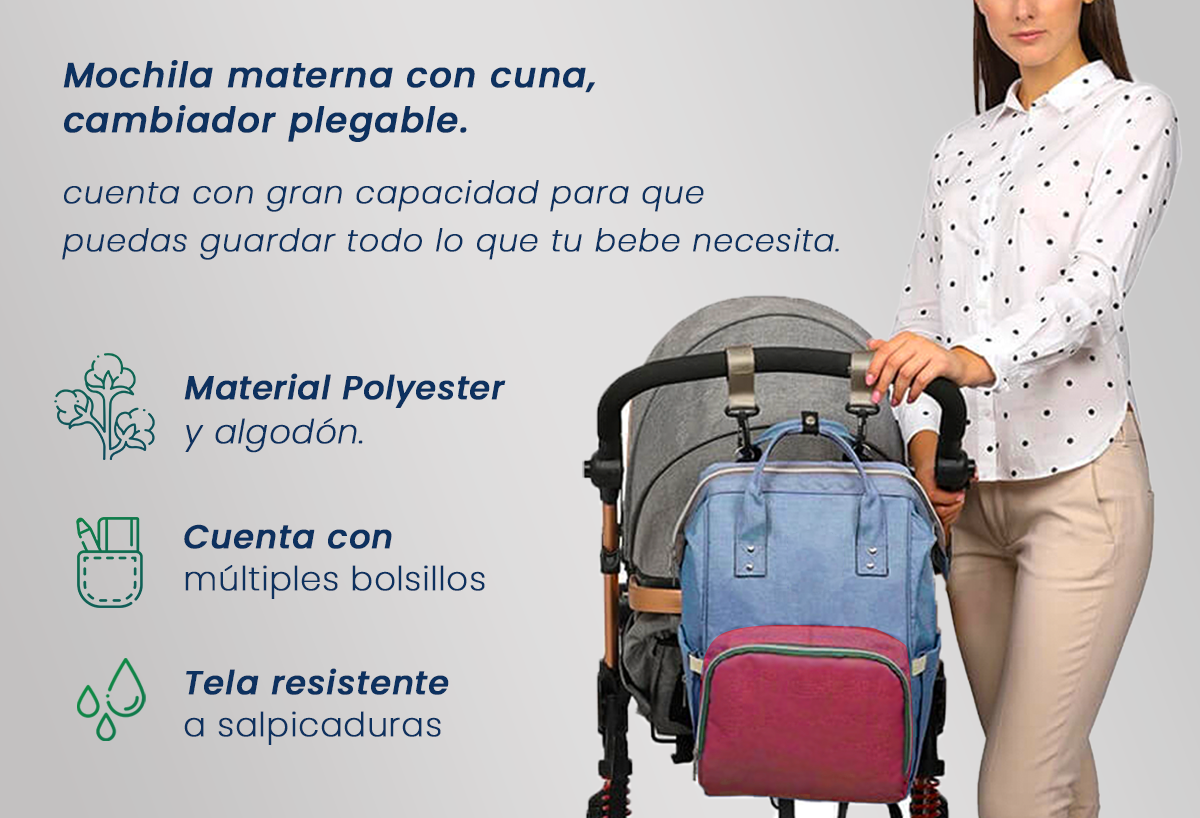 Bolso maternal multifuncional con cambiador bebe portátil.