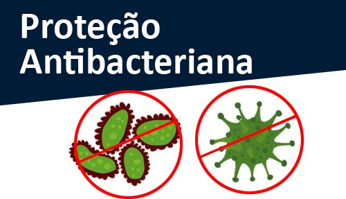 tecido com proteção antibacteriana que bloqueia a proliferação de fungos e bacterias. Evita alergias.