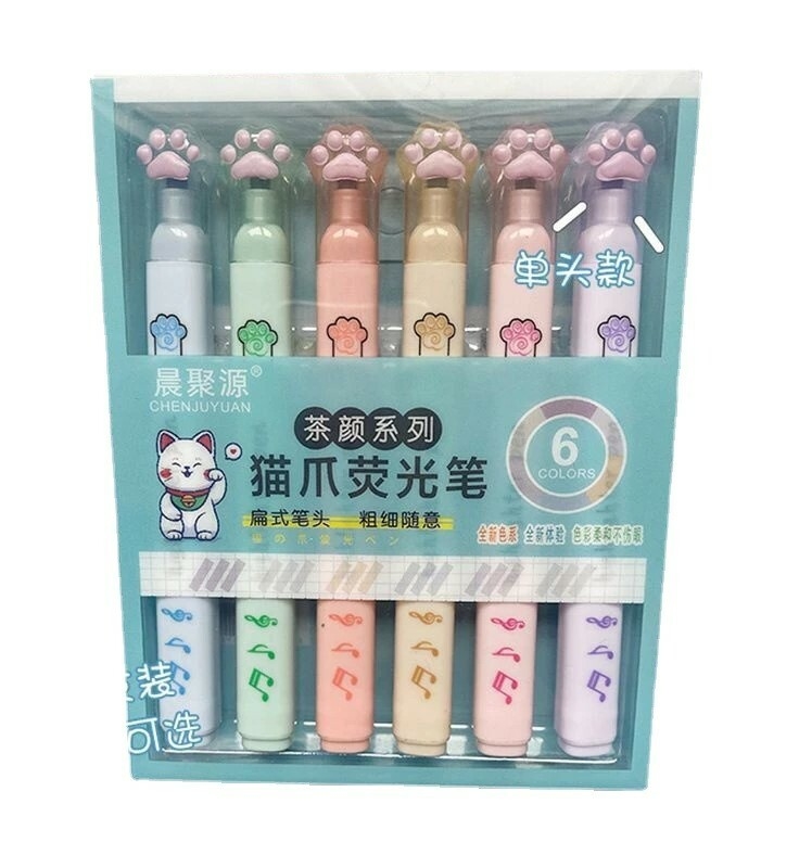 Kit Mini Marca Texto Patinha Gato Sosu 6 Cores Cat Kawaii, Material  Escolar