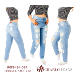 Jeans Mom Mezclilla Suave Rasgado Michaelo Jeans Ref6494-06r - tienda en línea