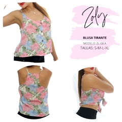 Blusa De Poliseda Estampada Rosa Tirante By Zoly Modelo: Zl-08-A - Michaelo Jeans