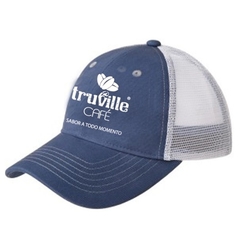 Boné Trucker logotipo Truville - Azul com malha cinza