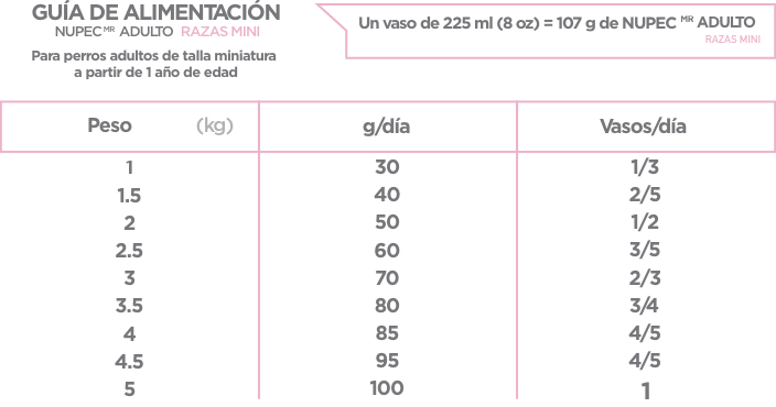 Guía de alimentación NUPEC Adulto Mini
