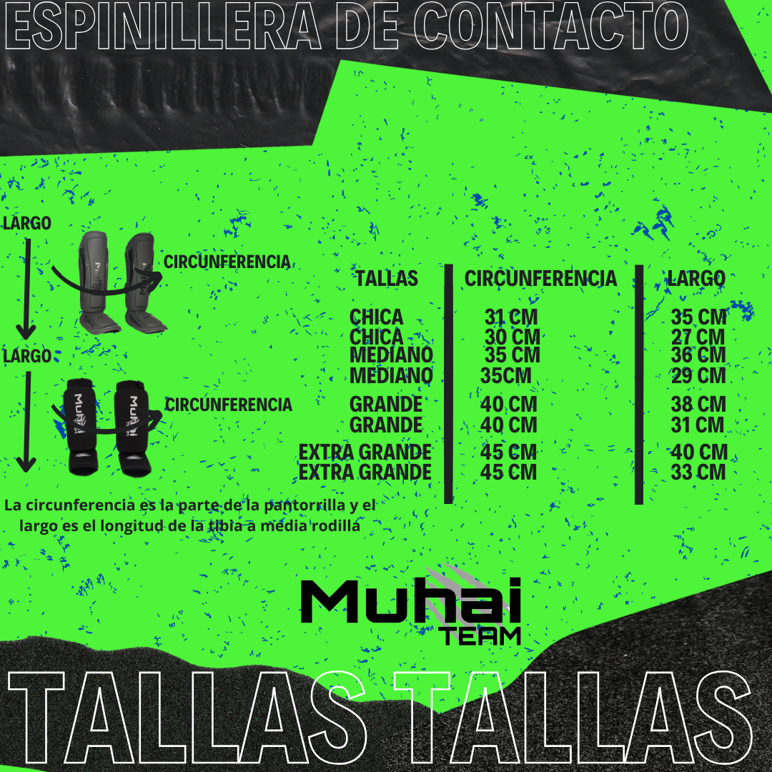 guia de tallas de espinillera de contacto