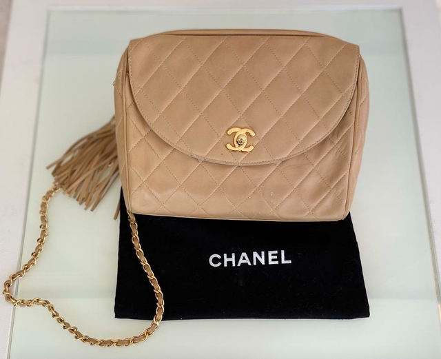 Bolsa Chanel original bege rose pequena