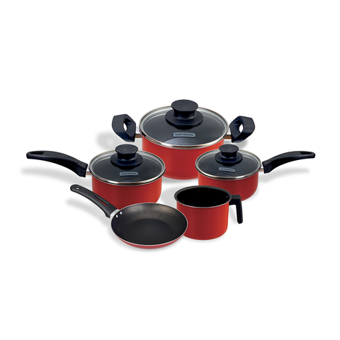 Conjunto 5 Panelas Alumínio Tampa Vidro Linha Cozinha Chicky Cor Vermelho  (Caçarolas Luxo, Panela Nova na Sua Cozinha)