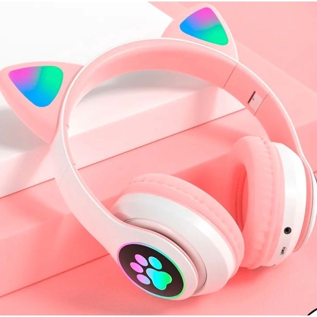 Fone de Ouvido com Orelhinhas de Gato Com Iluminação Led Pisca P2 - ROSA