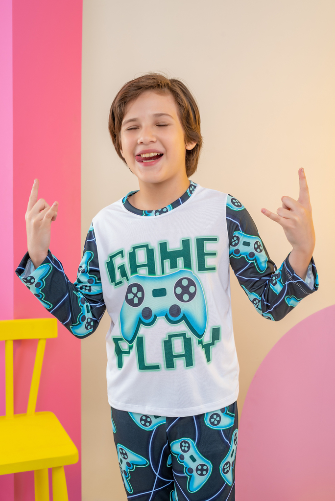 Conjunto de pijamas para desenhos animados infantil, Game