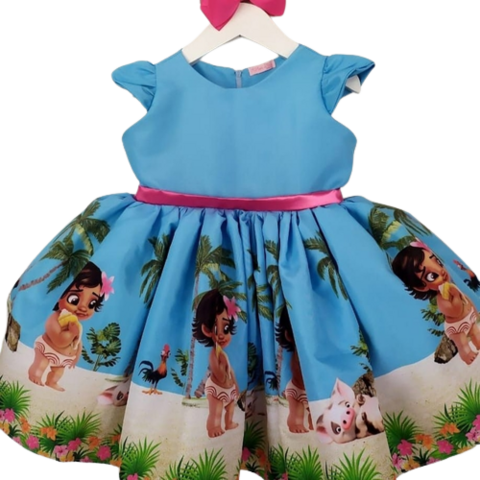 Vestido Moana adulta azul Temático Infantil 1 a 8 anos - IS STORE