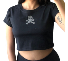 Top Remera Strass Manga Corta Mujer Varios Diseños