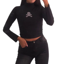 Crop Top Strass Media Polera Manga Larga Mujer - comprar online
