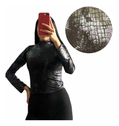 Crop Top De Mujer Media Polera Manga Larga Engomado Reptil - comprar online