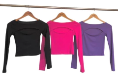 Crop Top De Mujer Con Abertura Mangas Largas Morley Viscosa - comprar online