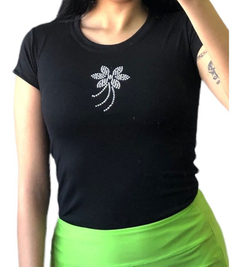 Remera Strass Algodon Con Lycra Manga Corta Mujer