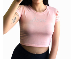 Top Remera Strass Love Manga Corta Mujer - Bella Hechicera                                                                                                      