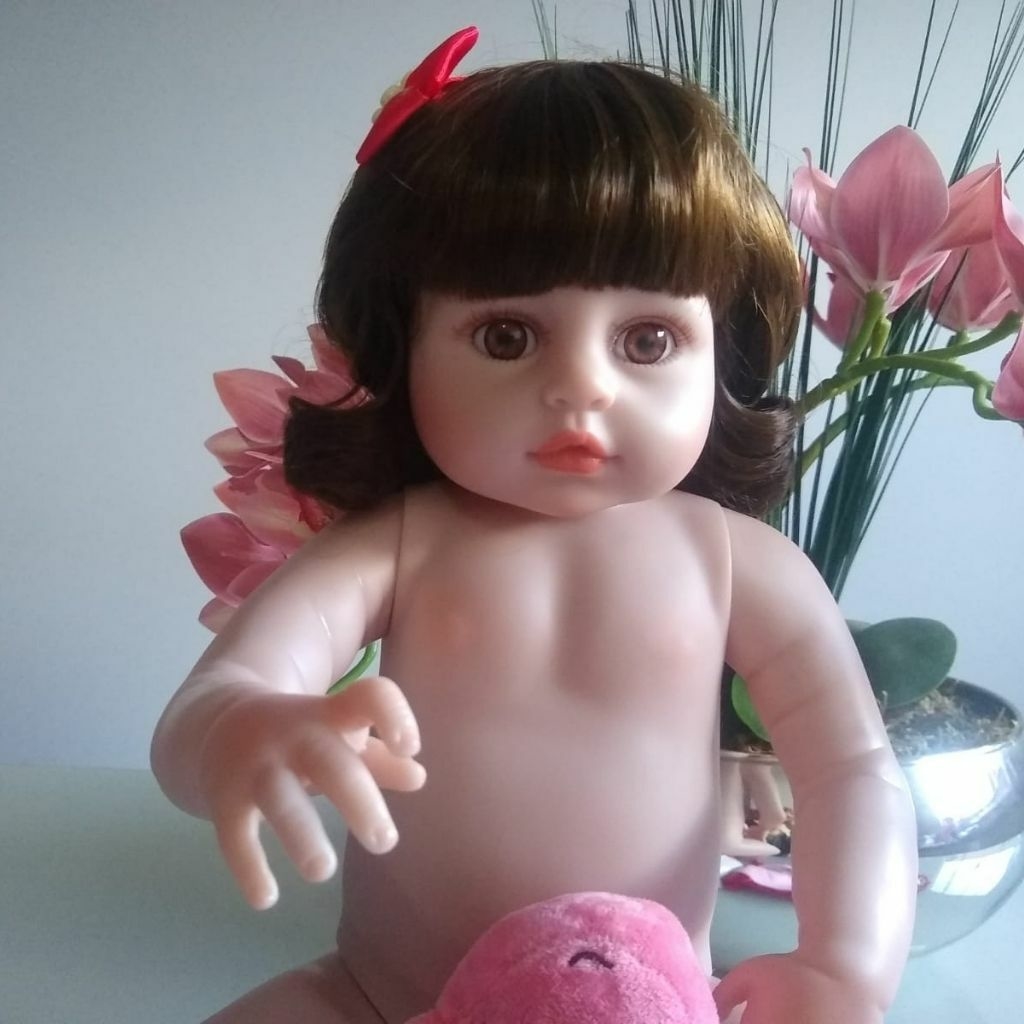 Boneca Bebê Realista Manu Girafinha Silicone Pode dar Banho Com 11