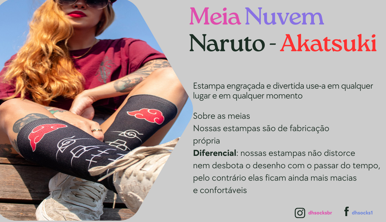 Meia Divertida Mangá Anime Meias Divertidas Cano Alto Naruto - Akatsuki