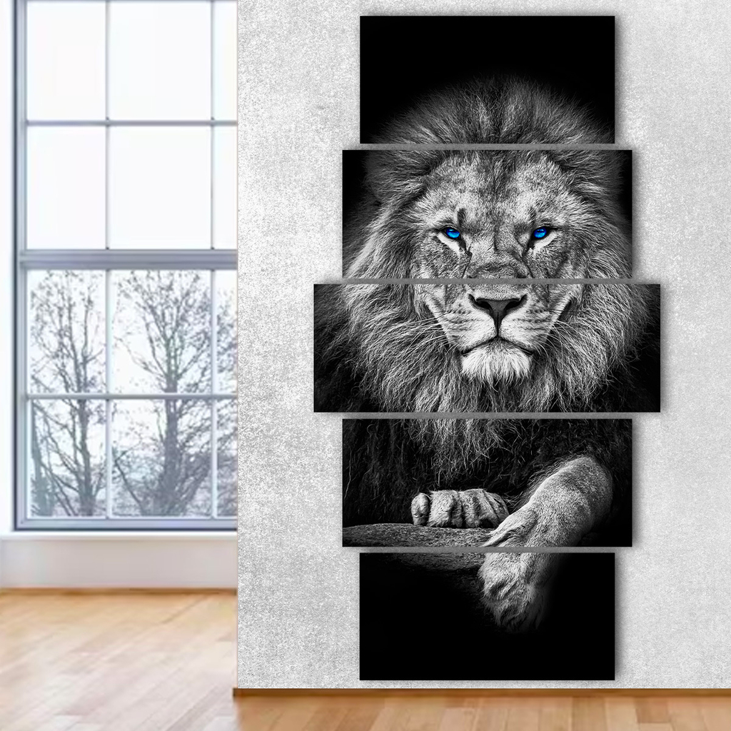 Quadro Decorativo Tigre Preto e Branco Olhos Azuis