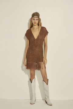 Crochet V Neck Fringe Mini Dress