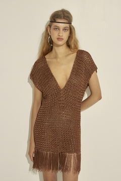 Crochet V Neck Fringe Mini Dress - buy online