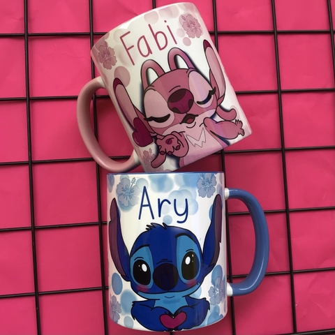 Caneca Lilo Stitch - Desenho - Interior E Alça Branca